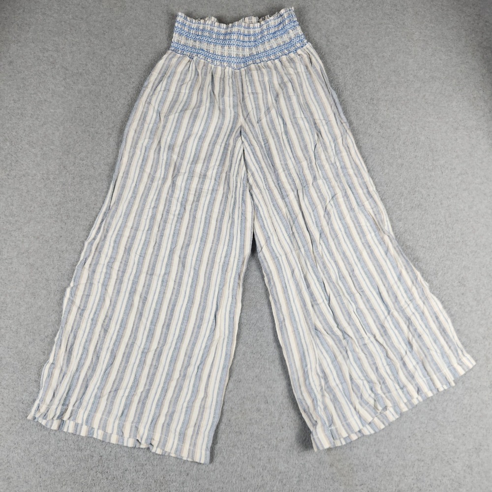 Rewash Pants Womens Small Blue White Striped Linen Boho Wide Leg Smocked Waist